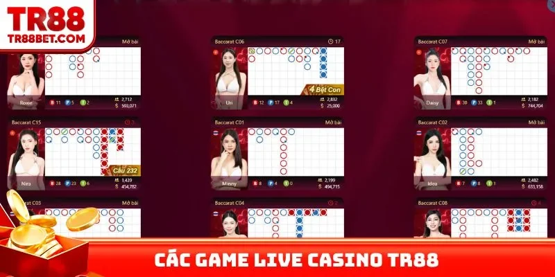 Các game live casino TR88 được truy cập nhiều nhất