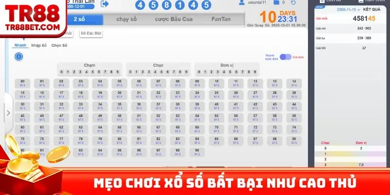 Mẹo chơi xổ số TR88 bất bại như cao thủ
